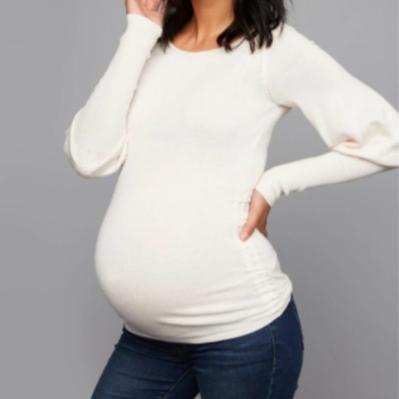 A Pea In The Pod Boat Neck Side Ruched Balloon Long Sleeve Pullover Swea… - Picture 2 of 13